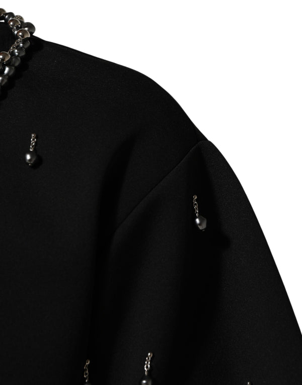 Black Polyester Necklace Embellished T-shirt