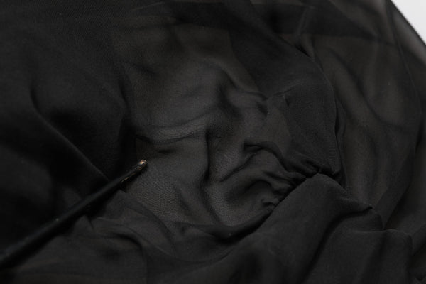 Black Silk Tulle Long Sleeve V-neck Dress