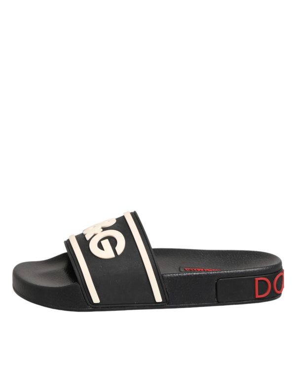 Black Rubber Slides Sandals Beachwear Shoes