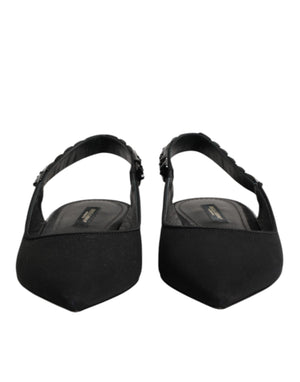 Black Crystal Charmeuse Slingback Shoes