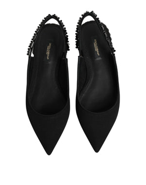 Black Crystal Charmeuse Slingback Shoes