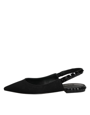 Black Crystal Charmeuse Slingback Shoes