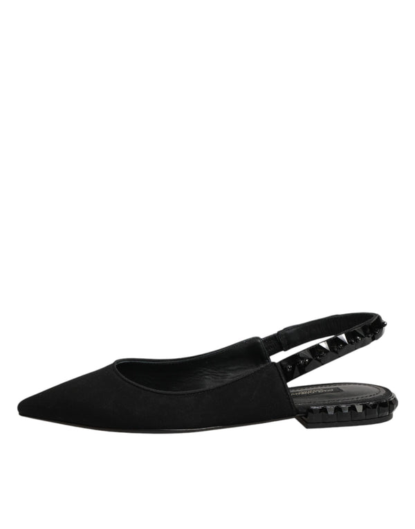 Black Crystal Charmeuse Slingback Shoes