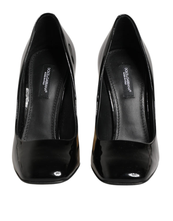 Black Gold Patent Leather Logo Heels Pumps Shoes