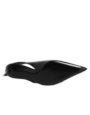 Black Zipper Leather Heels Slingbacks Shoes