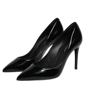 Black Leather Stiletto Heels Pumps Shoes