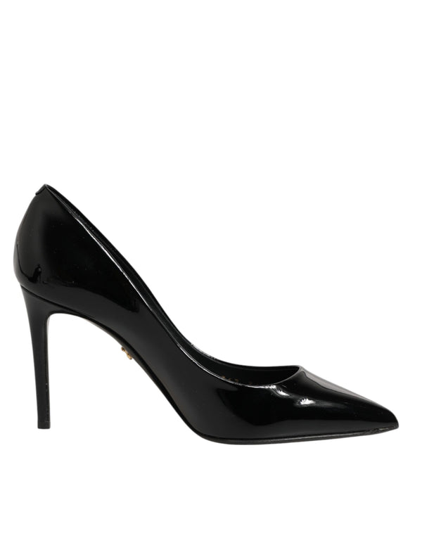 Black Leather Stiletto Heels Pumps Shoes