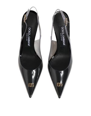 Black Leather Clear PVC Slingback Pumps Shoes