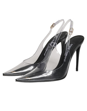 Black Leather Clear PVC Slingback Pumps Shoes