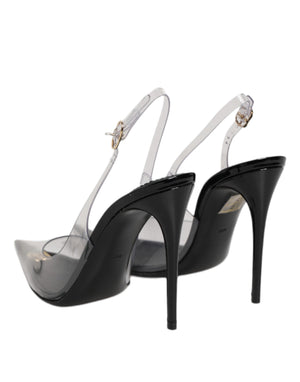 Black Leather Clear PVC Slingback Pumps Shoes