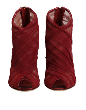 Red Tulle Ankle Boots Stiletto Heels Shoes