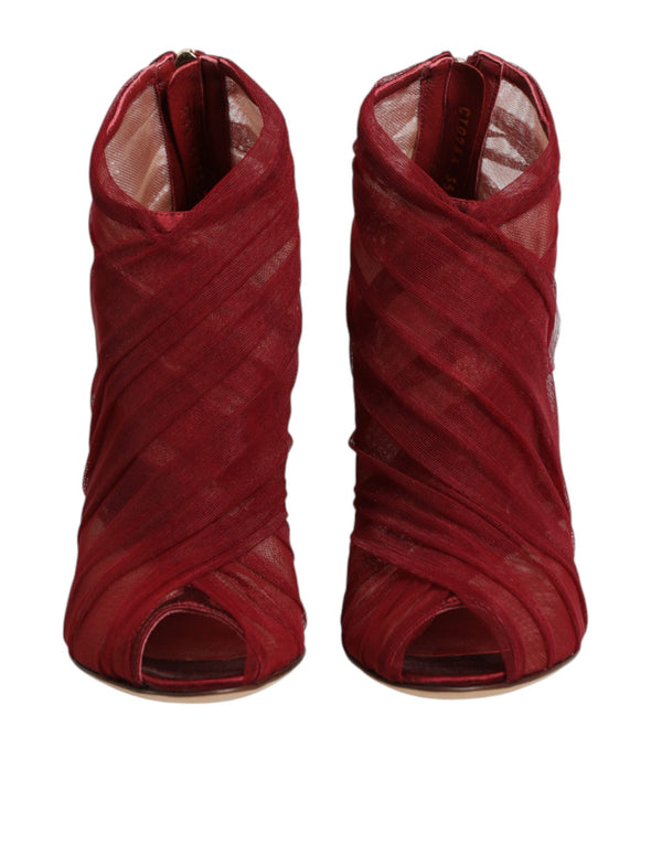 Red Tulle Ankle Boots Stiletto Heels Shoes