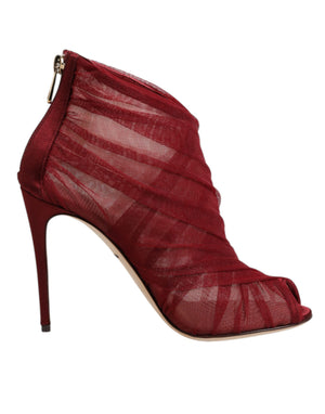 Red Tulle Ankle Boots Stiletto Heels Shoes