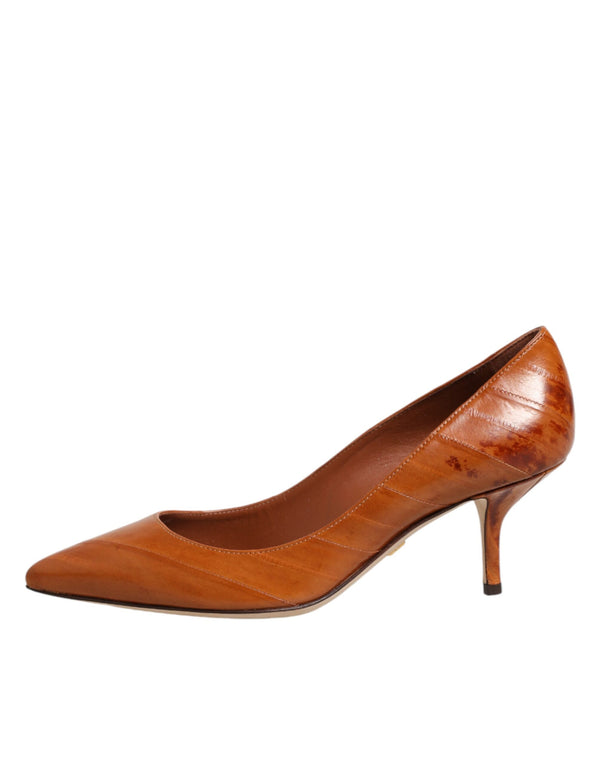 Brown Leather Kitten Heels Pumps Shoes