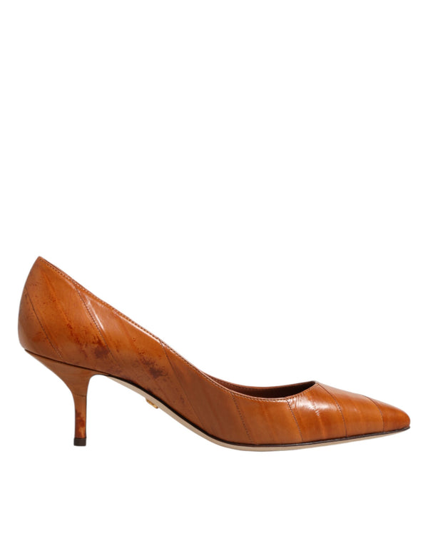 Brown Leather Kitten Heels Pumps Shoes