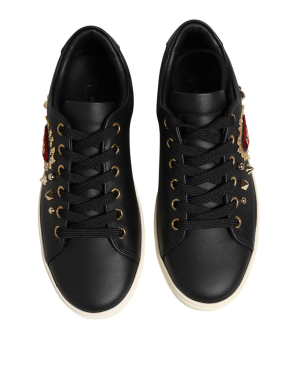 Black Leather Sacred Heart Sneakers Shoes