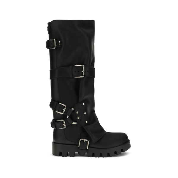 Black Calf Leather Bos Taurus Lace-Up Boots