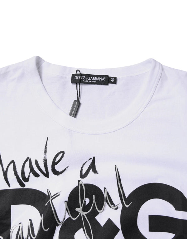 White Graphic Print Cotton Crew Neck T-shirt