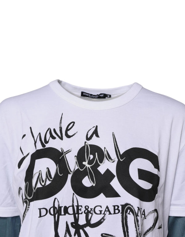 White Graphic Print Cotton Crew Neck T-shirt
