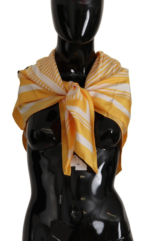 Yellow White Silk Striped Square Wrap Scarf