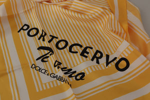 Yellow White Silk Striped Square Wrap Scarf