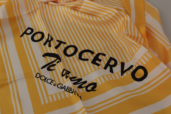 Yellow White Silk Striped Square Wrap Scarf