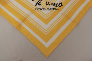 Yellow White Silk Striped Square Wrap Scarf
