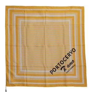 Yellow White Silk Striped Square Wrap Scarf