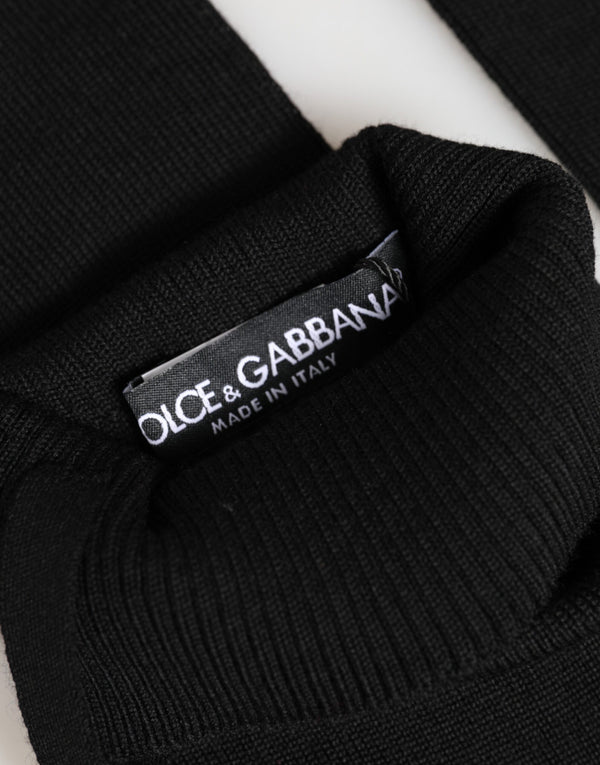 Black Virgin Wool Knitted Fingerless Men Gloves
