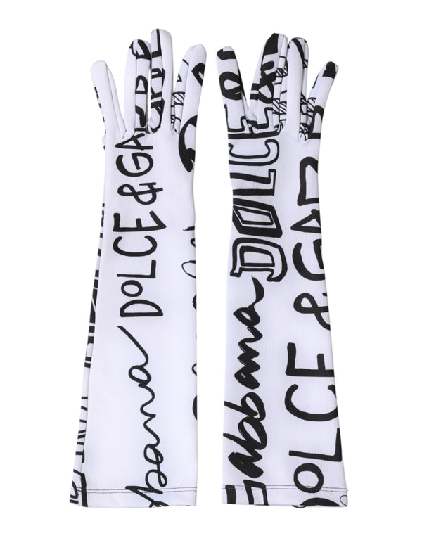 Black White DG Logo Elbow Length Mitten  Gloves