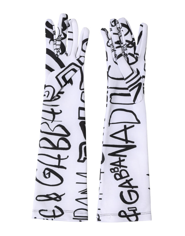 Black White DG Logo Elbow Length Mitten  Gloves