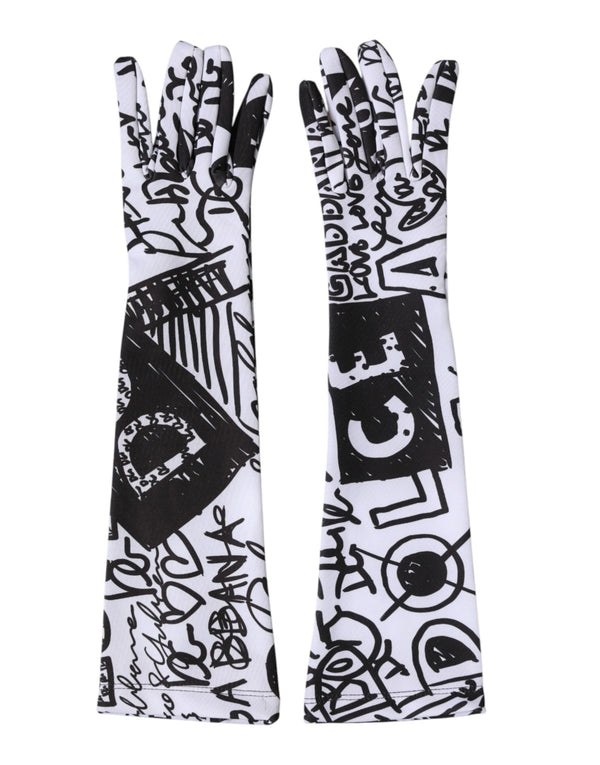 Gloves Black White DG Logo Elbow Length Mitten