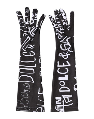 Black White DG Logo Elbow Length Mitten Gloves