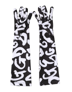 Black White DG Logo Elbow Length Mitten Gloves