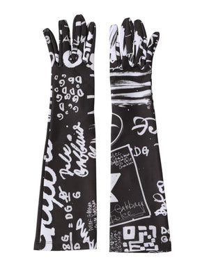 Black White DG Logo Elbow Length Mitten Gloves