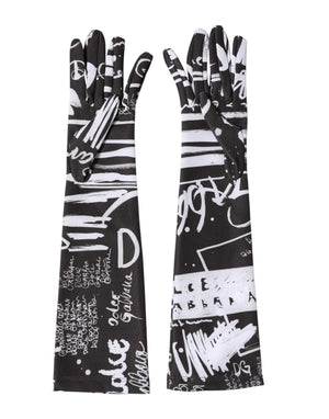 Black White DG Logo Elbow Length Mitten Gloves