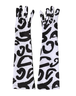 Black White DG Logo Elbow Length Mitten Gloves