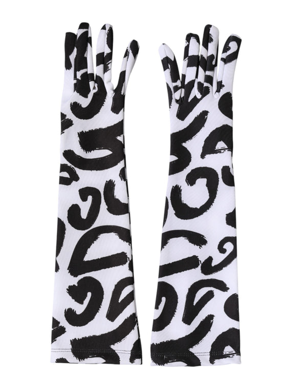 Black White DG Logo Elbow Length Mitten Gloves