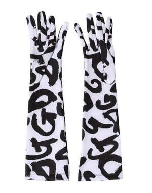 Black White DG Logo Elbow Length Mitten Gloves