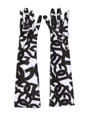 Black White DG Logo Elbow Length Mitten Gloves