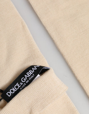Beige Wool Fingerless Elbow Length Women Gloves