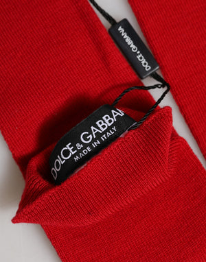 Red Wool Knitted Fingerless Elbow One Length Gloves