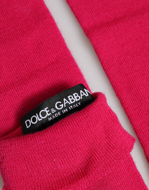 Pink Wool Fingerless Elbow Length Mitten Gloves