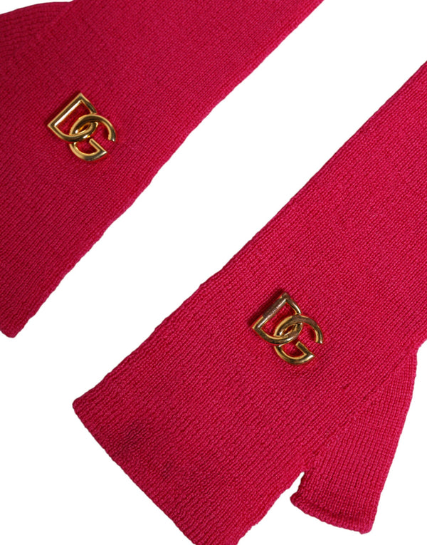 Pink Wool Fingerless Elbow Length Mitten Gloves