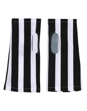 Black White Nylon Fingerless Wrist Length Gloves