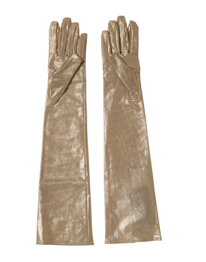 Beige Nylon Long Elbow Length Mitten Gloves