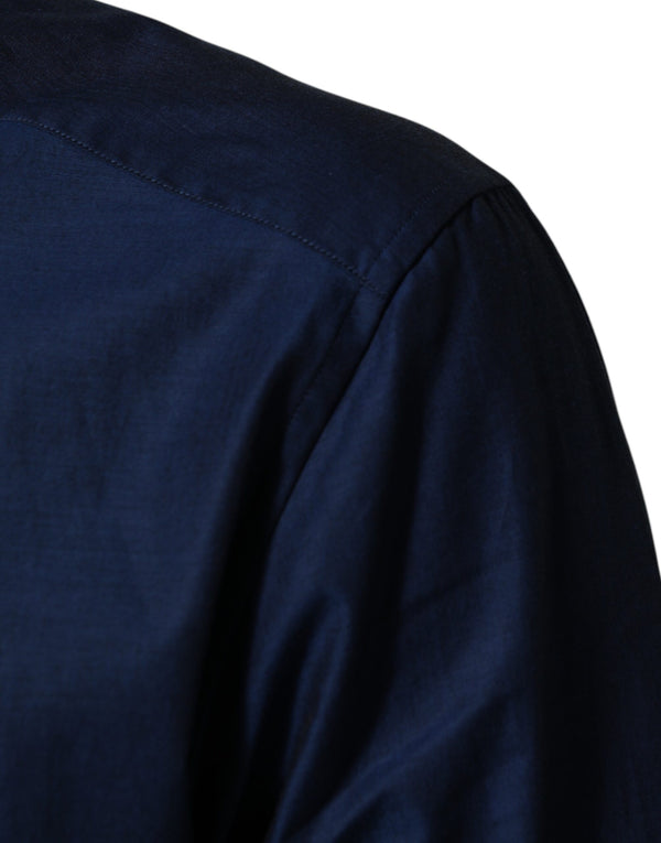 Blue Cotton Collared Men GOLD Dress Shirt