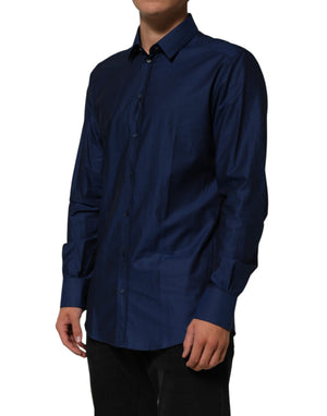 Blue Cotton Collared Men GOLD Dress Shirt