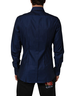 Blue Cotton Collared Men GOLD Dress Shirt