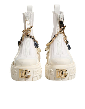 White Leather Rubber Logo Ankle Boots Shoes